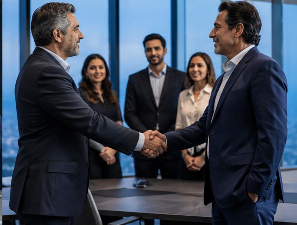 Equipo corporativo trabajando con compromiso